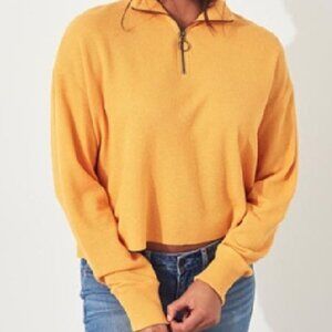 EUC Hollister Boyfriend Waffle Knit Oversized Quarter Zip Cropped Thermal Med